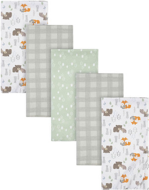 Gerber Boys Newborn Infant Baby Toddler Nursery 100% Cotton Flannel Receiving Swaddle Blanket, Woodland White,5 Count (P