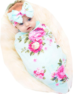 Galabloomer Newborn Receiving Blanket Headband Set Baby Flower Swaddle