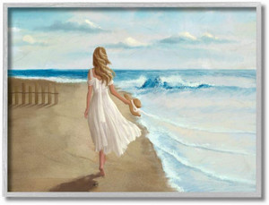 Stupell Industries Walk On The Beach Blue Ocean Painting