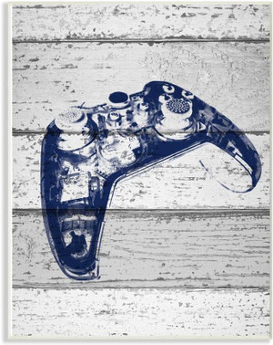 The Kids Room by Stupell Video Game Controller Blue Print on Planks Wall Plaque Art, 12 x 18, Multi-Colored