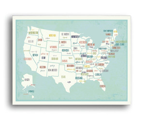 USA Wall Map Art Print, 05x07 Inch Print,Kid's USA Wall Map,Children's Room Decor, Gender Neutral Nursery, Travel Nurser