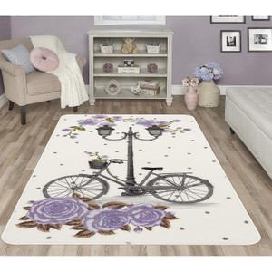 Evolur Home Lilac Vintage Bike Nursery Rug 70"x52" in Multicolor