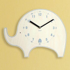 Silent Kids Wall Clock - Animal Wooden Clock for Home, Nursery, Office, Baby Room - Non-Ticking, Decorative, Cute (Eleph