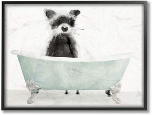 Stupell Industries Raccoon in A Tub Funny Animal Bathroom Drawing, Stellar Design Studio Wall Art, 16 x 20, Black Framed