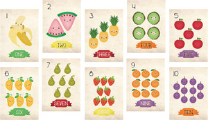 Children Inspire Design Nursery Decor, Fruits Counting Cards, Number Flash Cards 1-10, Kid's Decor, Eco-Friendly Print,