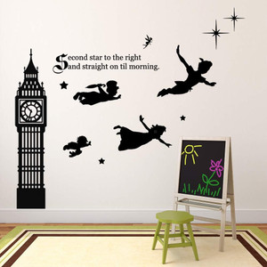 Peter Pan, Wendy, John, Michael and Tinkerbell Scene | Vinyl Sticker Silhouette for Kids Playroom, Bedroom Or Nursery |