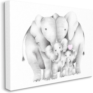 Stupell Industries Baby Elephants with Animal Family Cute Pink Heart, Designed by Studio Q Canvas Wall Art, 16 x 20, Gre