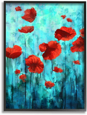 Stupell Industries Red Poppies Growing in Blue Sky Floral Design Wall Art, 24 x 30