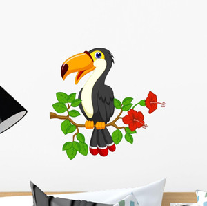 Cute Toucan Bird Cartoon Wall Decal Peel and Stick Graphic (12 in W x 12 in H) WM149838