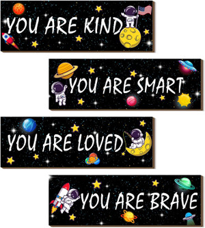 BAMIDELE 4 PCS Space Wall Art Favors Motivational Quote Room Decor Watercolor Posters Educational Wall Prints Plaques Fo