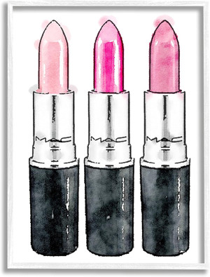 Stupell Industries Three Pink Lipsticks, Design by Amanda Greenwood White Framed Wall Art, 16 x 20