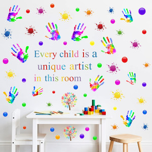 Daycare Wall Decor Inspirational Quotes Wall Decals Kids Room Wall Art Colorful Paint Splatter Handprints Decals Nursery