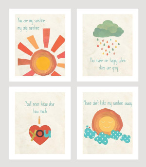 You Are My Sunshine Print Collection (Set of Four 11x14 Inch Print Wall Art Prints), Nursery Decor, Kid's Room Decor, Ge