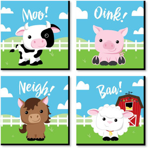 Big Dot of Happiness Farm Animals - Barnyard Kids Room, Nursery Decor and Home Decor - 11 x 11 inches Nursery Wall Art -
