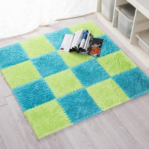 Puzzle Floor Mat, Plush Foam Mats, 16 Fluffy Carpet Tiles Area Rugs for Kids Room, Baby Room, Nursery Decoration