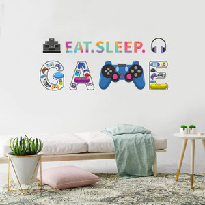 Game Wall Sticker, Creative Game Controllers Vinyl Wall Decal, Eat Sleep Game Wall Art Poster for Kids Children Bedroom