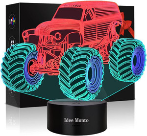 Monster Trucks for Boys Night Light for Kids 3D Lamp Monster Truck Toys Night Light Smart Touch 4 Color LED Kids Room De