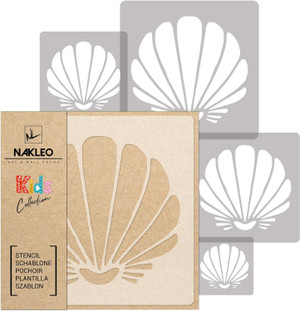 NAKLEO 5 pcs Reusable Plastic Stencils - Scallop Shell Crustacean - 13.4" to 3.5" - Pattern Children Kids Painting Templ