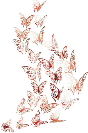 3D Rose Gold Swallowtail Butterfly Shining Metallic Glittering Paper Wall Decal Gadget Removable Mural Sticker for Livin