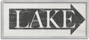 Stupell Industries Lake Arrow Sign Grey and White Distressed, Design by Daphne Polselli Gray Framed Wall Art, 10 x 24