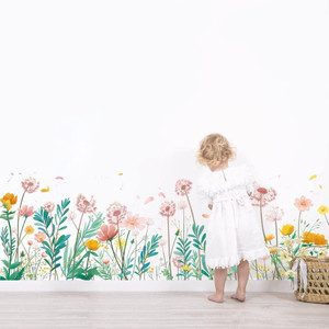 Runtoo Flower Dandelion Wall Art Decals Grass Baseboard Skirting Line Corner Stickers for Girls Bedroom Living Room Kids