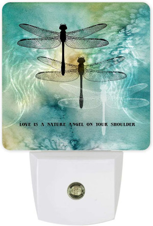 Nightlight Plug in LED Lights for Bedroom, Dragonfly Love is a Nature Angel On Your Shoulder Night Lights Plug into Wall