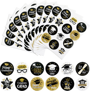 Ercadio 10 Pack 2024 Graduation Stickers Gold Class of 2024 Round Label Stickers 2024 Congrats Grad Adhesive Stickers Gr