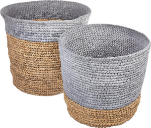 Bloomingville Set of 2 Beige Seagrass Baskets, Natural & Grey