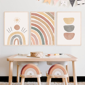 Boho Picture Minimalist Boho Posters Geometric Abstract Art Print Boho Rainbow Poster for Nursery Kids Room Orange Sun P