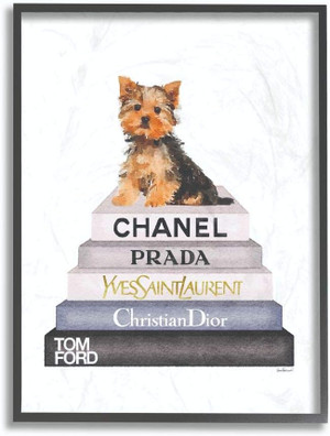 Stupell Industries Watercolor High Fashion Bookstack Yorkie Dog Black Framed Wall Art, 11 x 14, Design by Artist Amanda