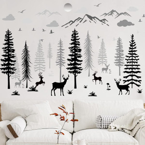 8 Pieces Winter Forest Wall Stickers Nursery Snowflake Wall Decals Dreamy Forest Wall Stickers Deer Pine Tree Wall Decal