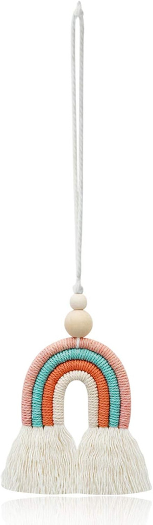 Rainbow with Wood Bead Decorations Wall Décor Hanging Colorful Handmade Weaving Car Ornament Modern Home Decoration Acce