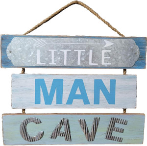 Nursery Wall Decor for Little Baby Boy or Toddler - Little Man Cave Wood Sign (Blue)