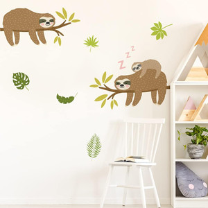 funlife Peel and Stick Sloth Wall Stickers, PVC Nursery Sloth Wall Decals for Kids Room, Woodland Animals Decor Sticker