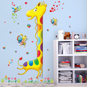 Animals Rainbow Giraffe Height Chart Wall Stickers Inches Kids Measure Height Growth Wall Decals Removable for Nursery P