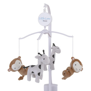 NoJo Jungle Ride Grey & Tan Plush Monkey & Giraffe Musical Mobile, Grey, Tan