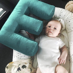 Velvet Letter Shaped Pillow Soft Initial Throw Cushion Decorative Alphabet Room Decor Decorative Gift(Green, Letter E)