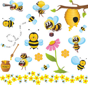 RW-1061 3D Bee Wall Decals Bee Flowers Wall Stickers Cartoon Animals Stickers DIY Removable Animals Tree Branch Wall Art