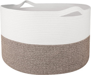 WISELIFE Storage Basket Large Cotton Rope Basket 21.7"x 21.7" x 13.8" Baby Laundry Basket with Handle Big Basket Soft Nu