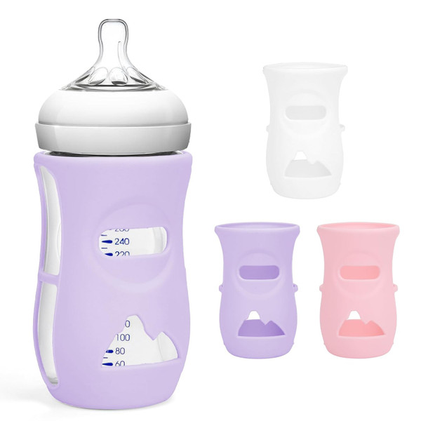 3 Pack Silicone Sleeves for Avent Natural Glass Baby Bottles, BPA Free