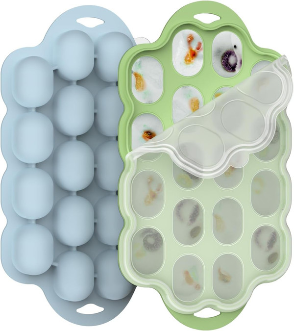 Silicone Baby Food Freezer Tray 2 Pack, Small Ice Cube Trays with Lid