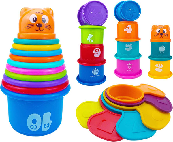 17 PCs Multicolor Nesting and Stacking Cups Set, Baby Bathtub Toys, Ea