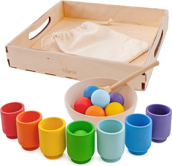Ulanik Rainbow Balls in Cups Toddler Montessori Toys for 1+ Year Old K