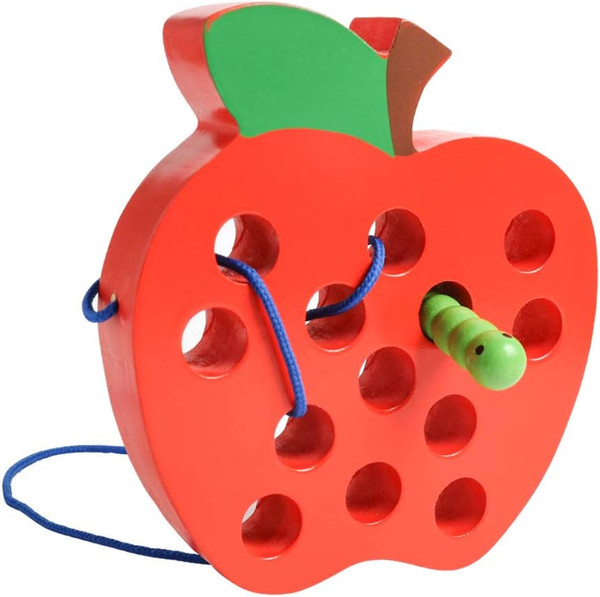 JCREN Wooden Lacing Apple Threading Toys Wood Lace Block Puzzle Shape