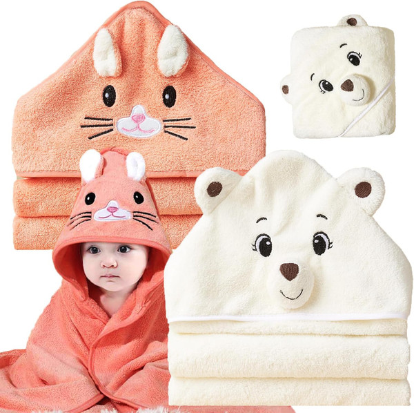 Baby Bath Towels with Hood, 2 Packs Premium Soft Hooded Baby Towels fo