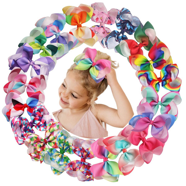 20 Colors 6Inch Large Big Hair Bows Grosgrain Ribbon Rainbow Alligator
