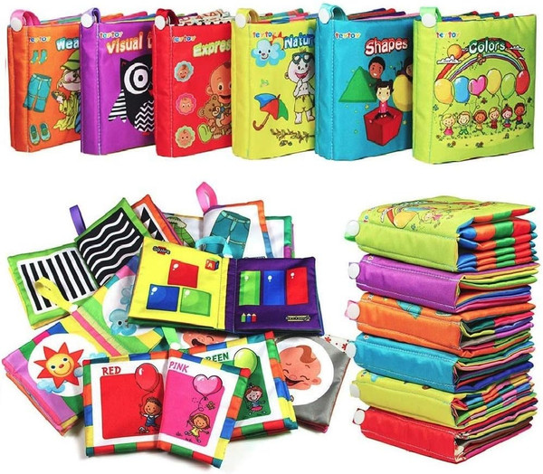 teytoy My First Soft Book, 6 PCS Nontoxic Fabric Baby Cloth Books Earl