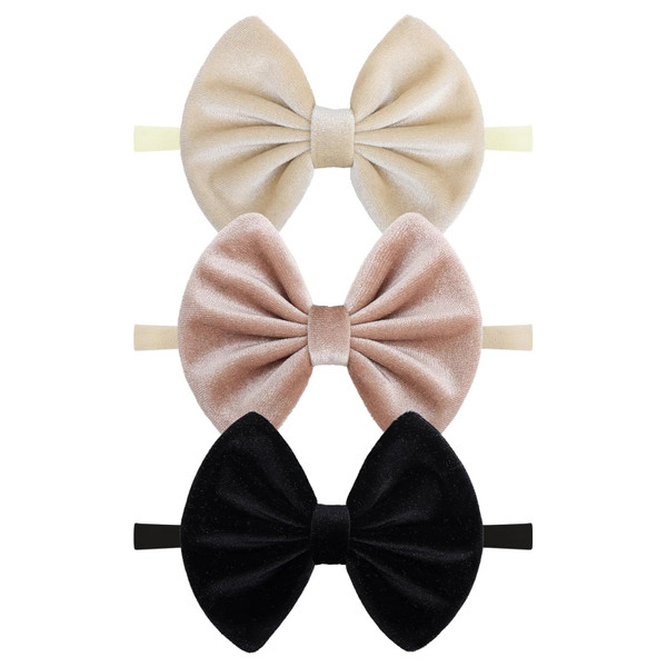 Velvet Baby Bows Headbands Solid Elastic Baby Girl Hair Bows Handmade