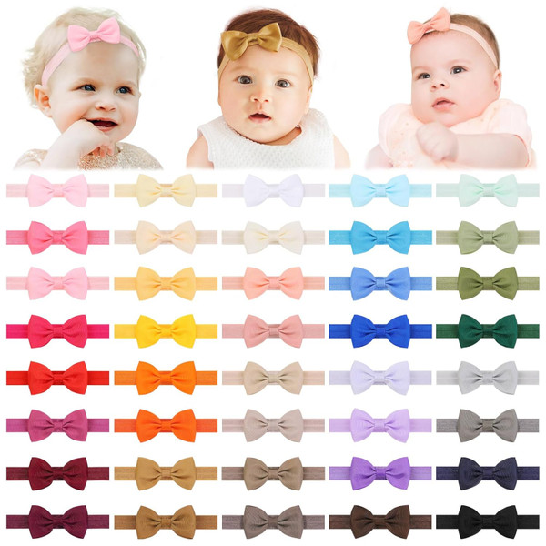 jollybows 40pcs Baby Girls Bows Headbands Elastic Hairband Ribbon Bow