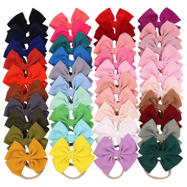 40pcs Baby Girls Hair Bows Headband Nylon Hair Band Elastic Hair Acces